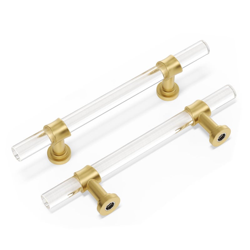 Peaha 10 Pack 3-3/4 Inch Acrylic Cabinet Pulls Gold Drawer Handles Brushed Brass Hardware Zinc Alloy for Dresser Cupboard Kitchen - Image 1